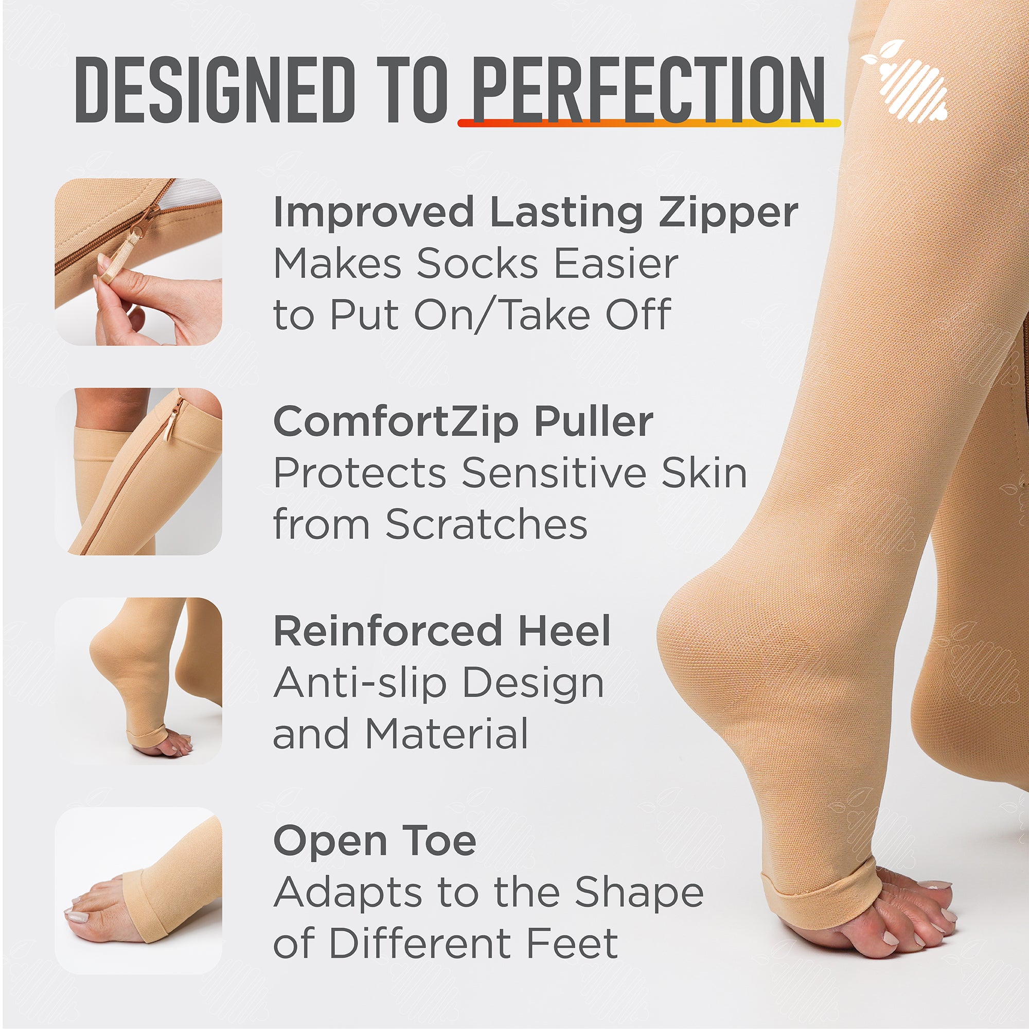 1pair Long Compression Socks Zipper Leg Support Open Toe Knee Stockings 